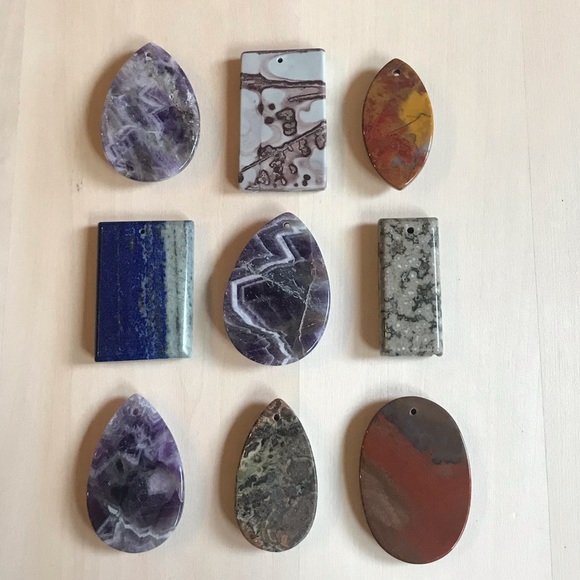 Anethyst Jasper Agate Lapis Gem Pendant Lot - Picture 2 of 12